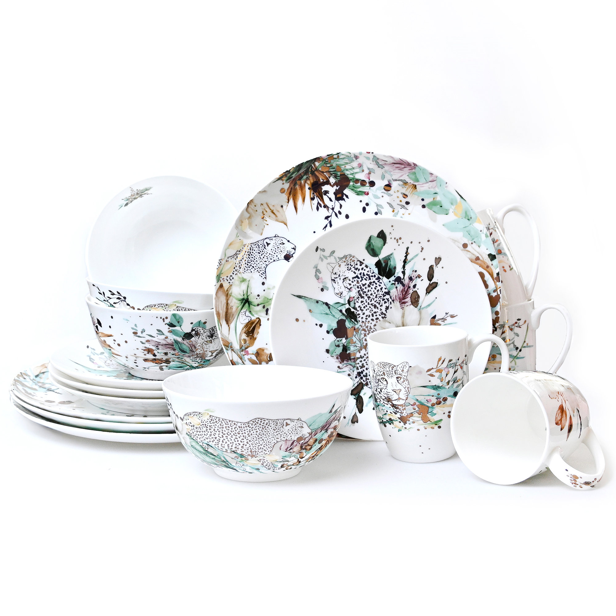 Bungalow Rose Jungle Rose Matoya Bone China Dinnerware Set Service for 4 Wayfair