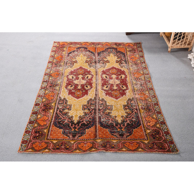 Tapis Oushak, tapis orientaux orange, tapis 4,2 x 6,2 pi, tapis rétro, tapis turc
