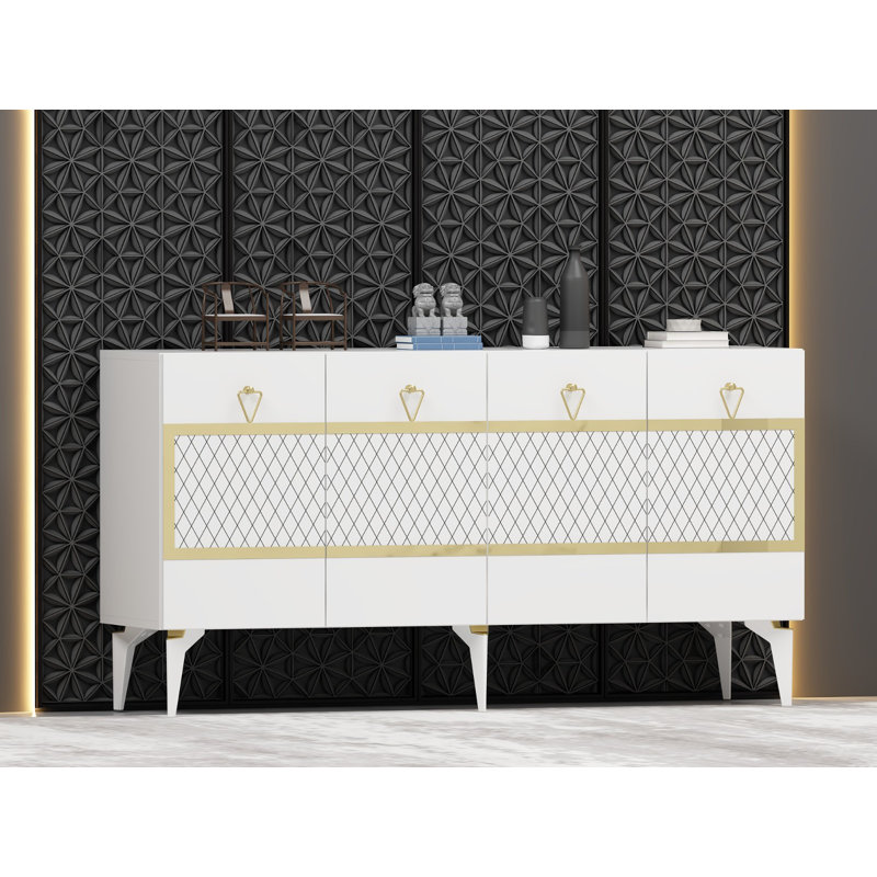 Olivia 79cm Sideboard, White/Gold