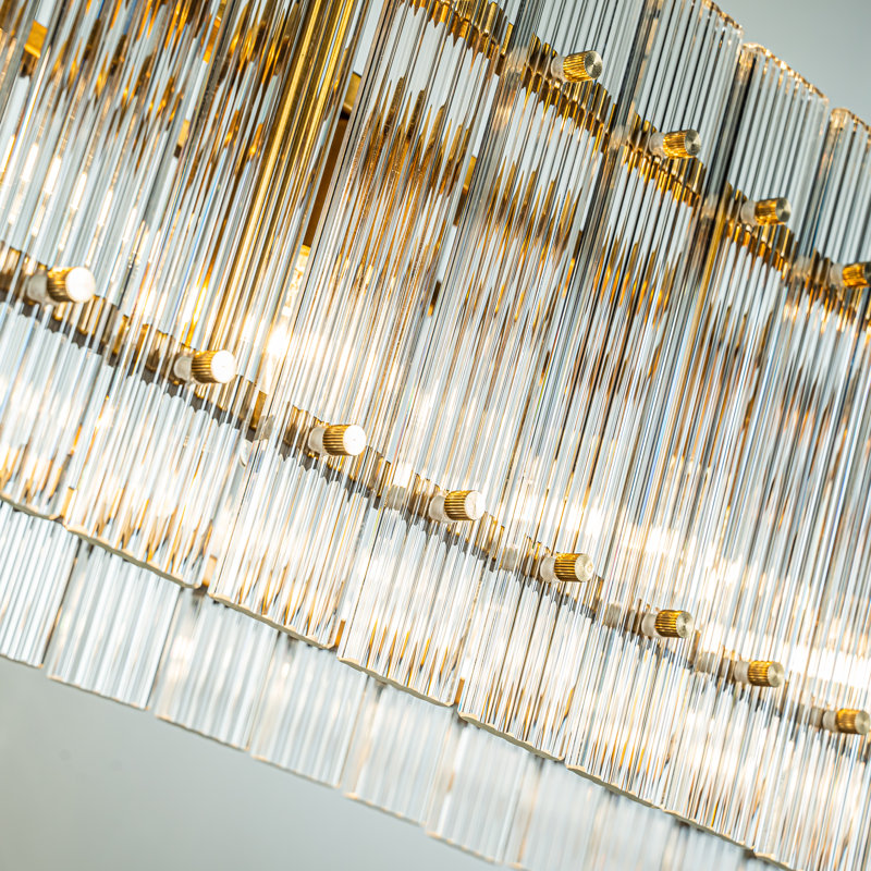Longinus 38'' 5-light Modern Antique Gold Rectangular Dining Chandelier With Fluted Glass Panel Shade