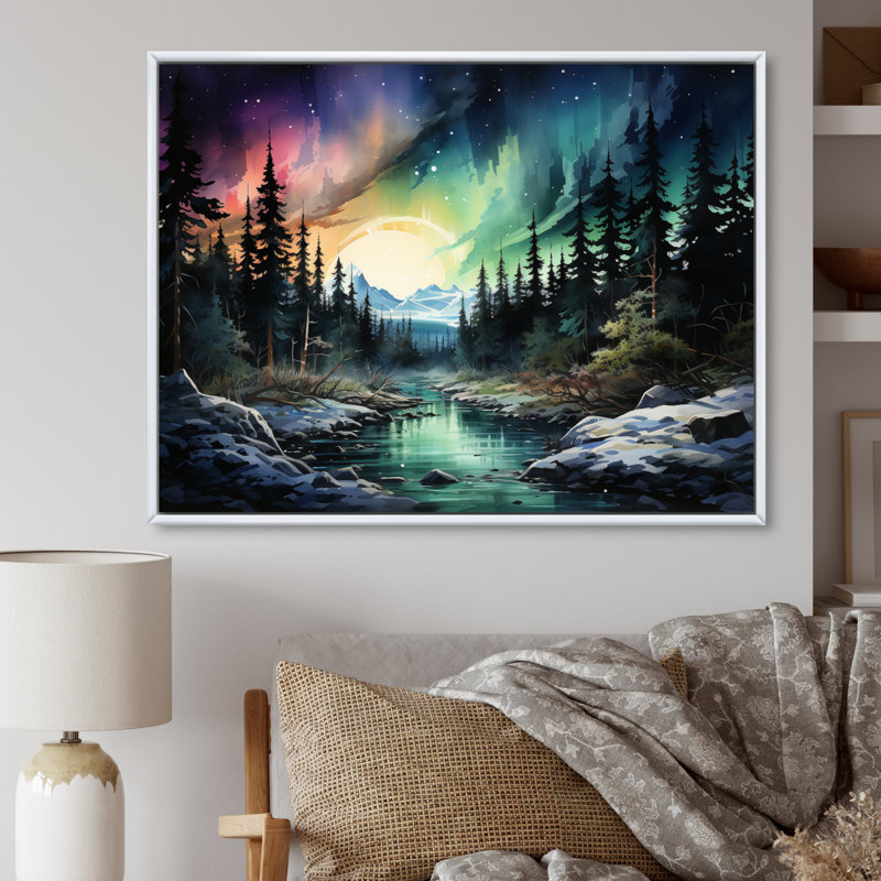 Northern Lights Aurora Mirage - Landscapes Canvas Art Print, H 24 po x l 32 po x P 1 po, Cadre flottant blanc