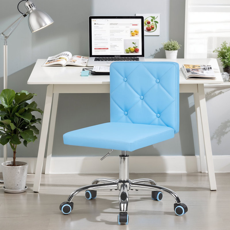 Lavdi Armless Office Desk Chair Modern Tufted Task Chair Faux Leather Upholstered Computer Chair with Adjustable Seat Height