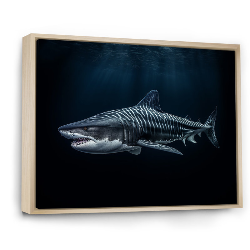" Tiger Shark Territory II ", 34" H x 44" W x 1.5" D, Natural Floater Framed