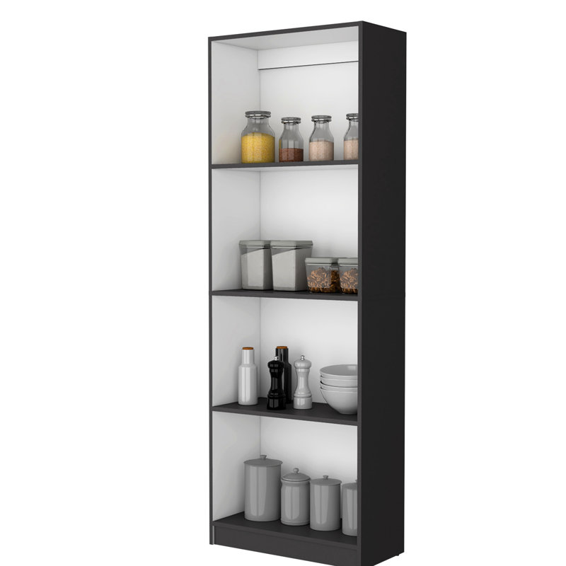 Bibliothèque de rangement grise et blanche avec 4 tablettes - rangement spacieux, mélange de modernité classique, embellit l'espace de vie et offre un grand espace intérieur