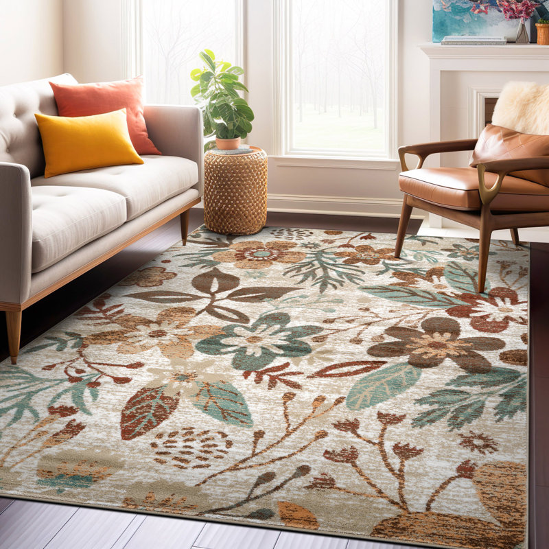 Beige Multi Garden Floral Area Rug, Rectangle 5' x 7'