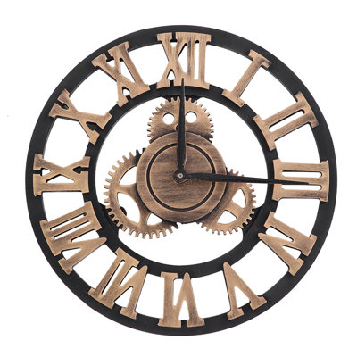 Horloge murale rustique 3D artisanale en bois, engrenage, style vintage, 30 cm, couleur or, idéale pour salon, bureau ou bar.