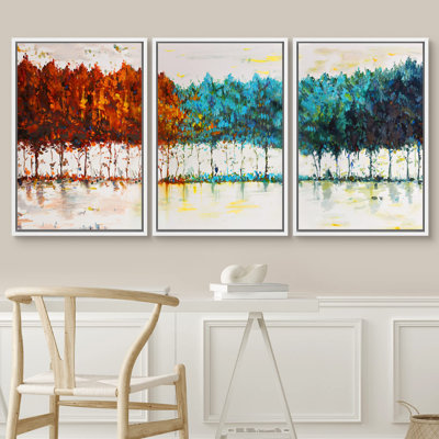 " Red Blue Pastel Forest Wilderness Plants Modern Art Farmhouse Country Landscape Colourful " 3 - Pieces