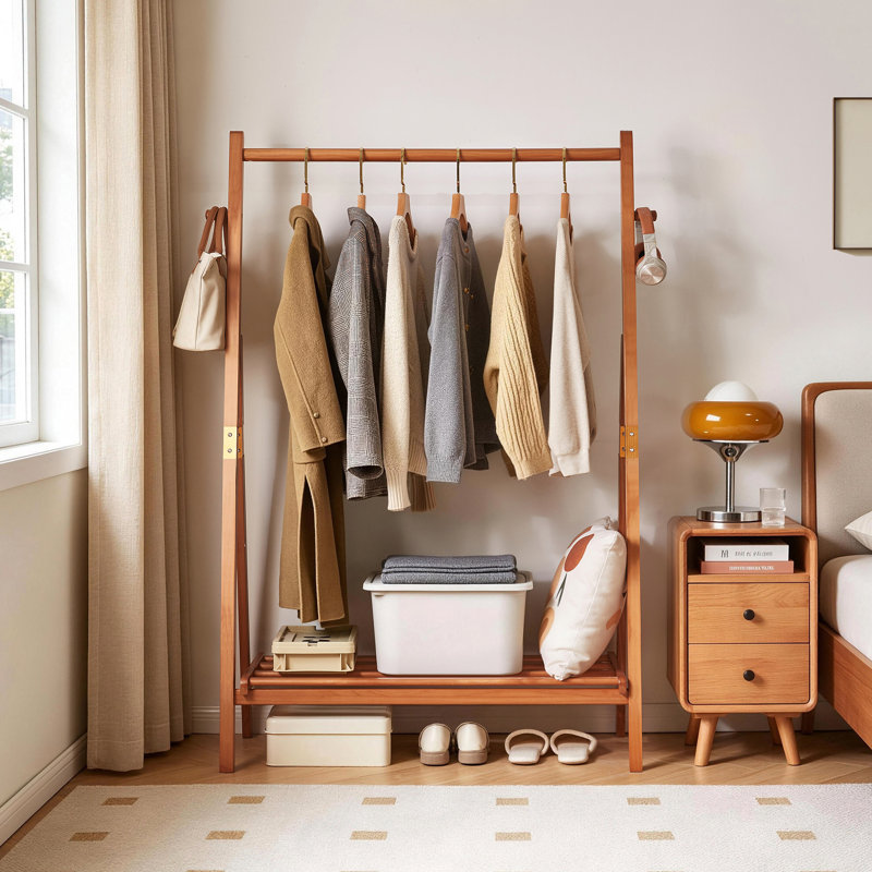 39.37 " Solid Wood Clothing Rack, Bois rouge