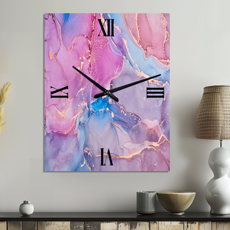 Pink and Blue Liquid Art I - Abstract Metal Wall Clock, Small