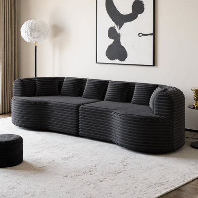 Canapé modulaire courbé noir 106,3 po surdimensionné en velours côtelé 6 places avec mousse à mémoire de forme et siège profond