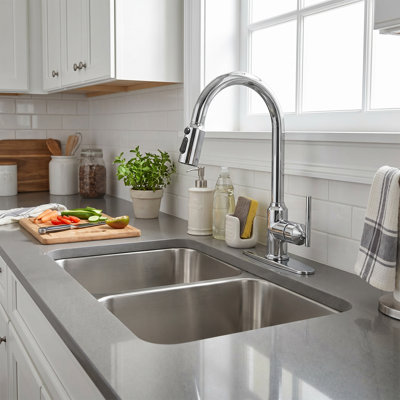 Single Handle Pull Down Kitchen Faucet with 3-Function Spray Head and 360° Swivel High Arc Spout