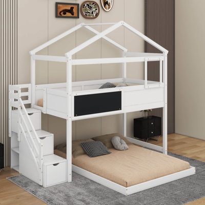 Twin Over Full House Bunk Bed With Blackboard