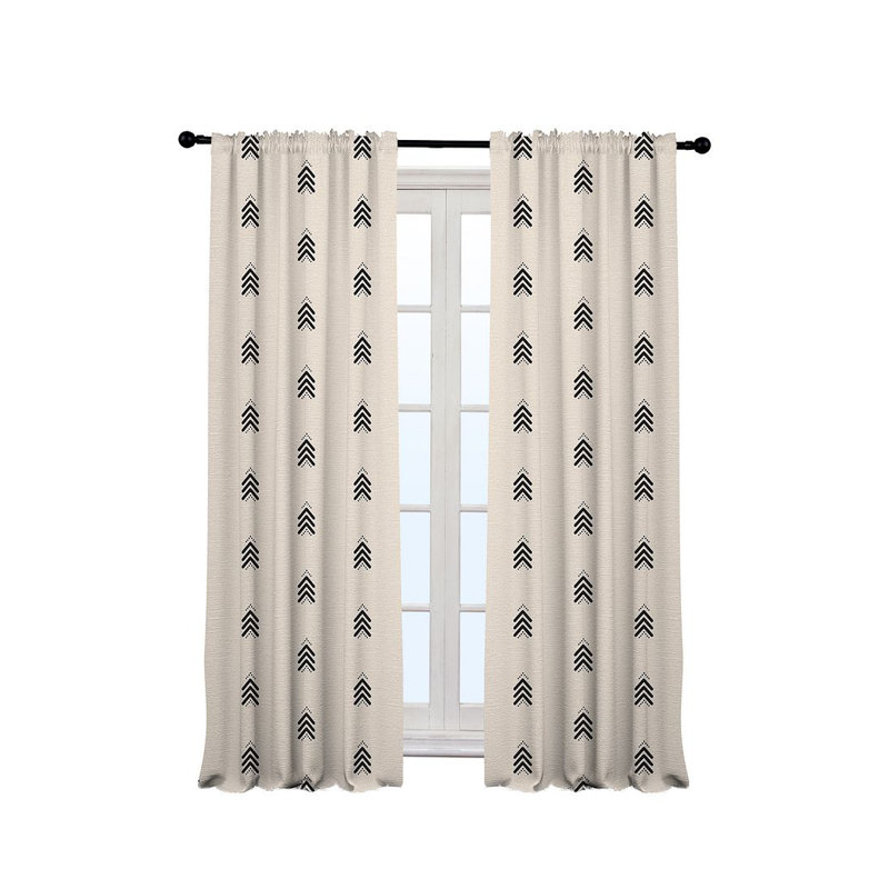 Arrow-Patterned Boho Room Lined Single Panel Curtain, Ecru, 140cm Width x 245cm Drop