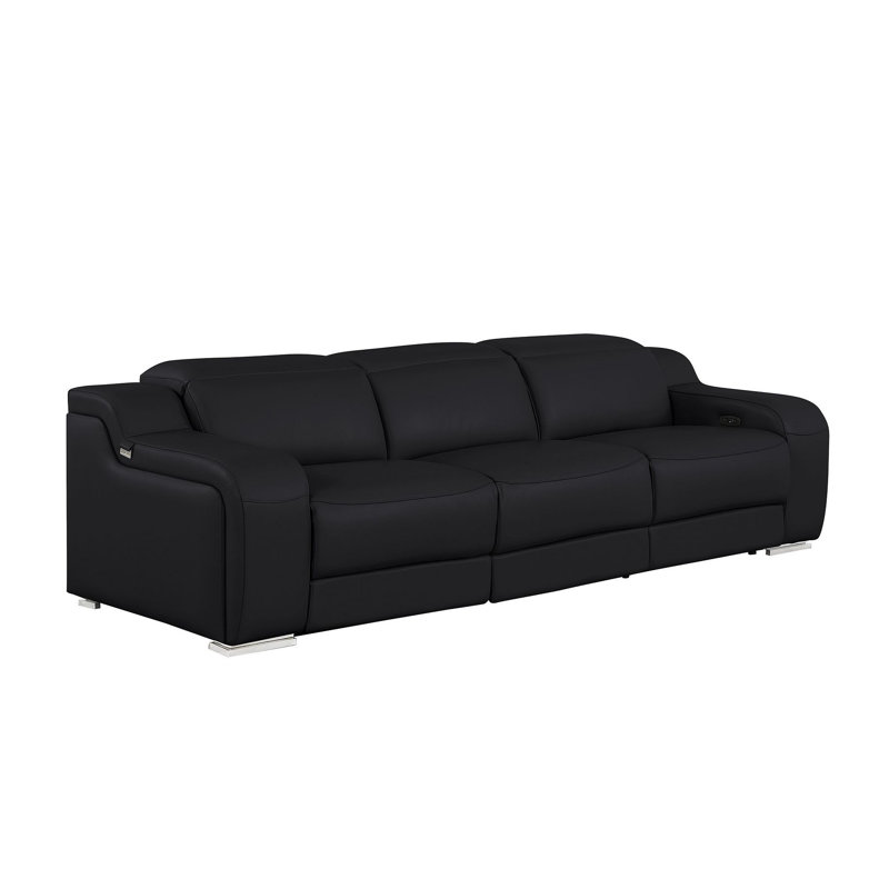 103" Black Italian Leather Reclining USB Sofa