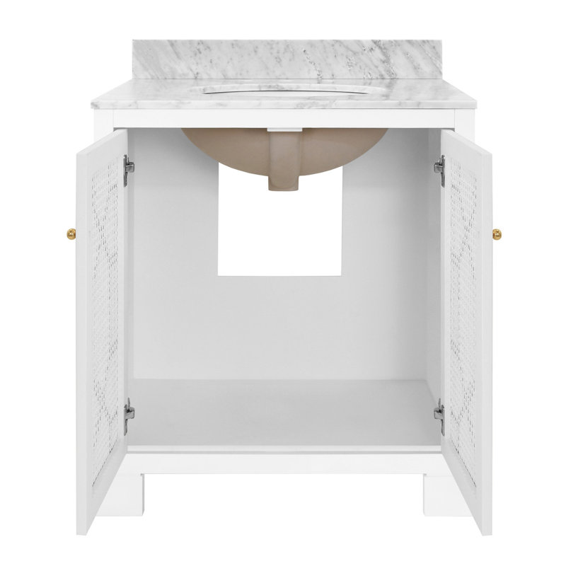 Schaffer 30.5'' White Single Bathroom Vanity with Carrara Marble Top