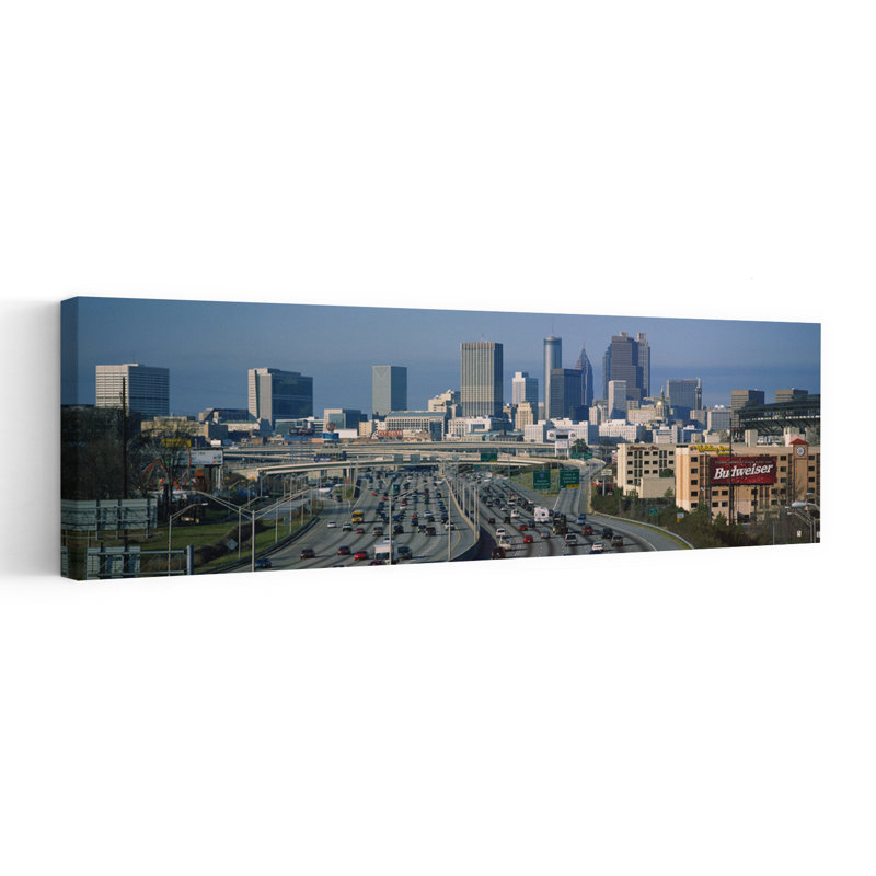 High Angle View Of Traffic On A Highway Atlanta Georgia USA by Jerry Driendl Photography - Wrapped Canvas Panoramic Print