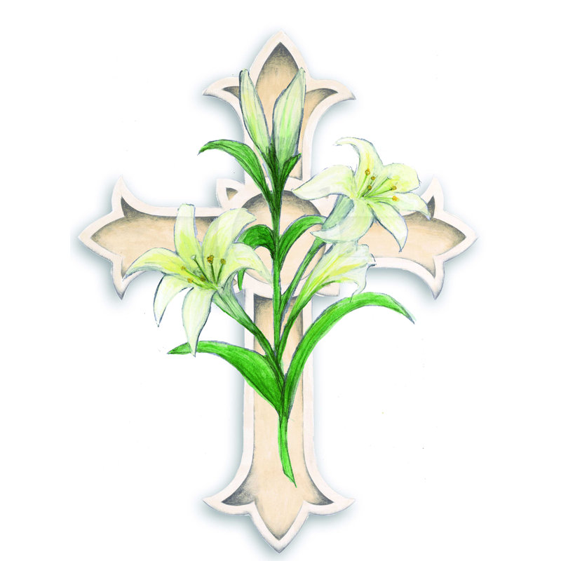 Croix avec des lis, H 16 po x l 12 po