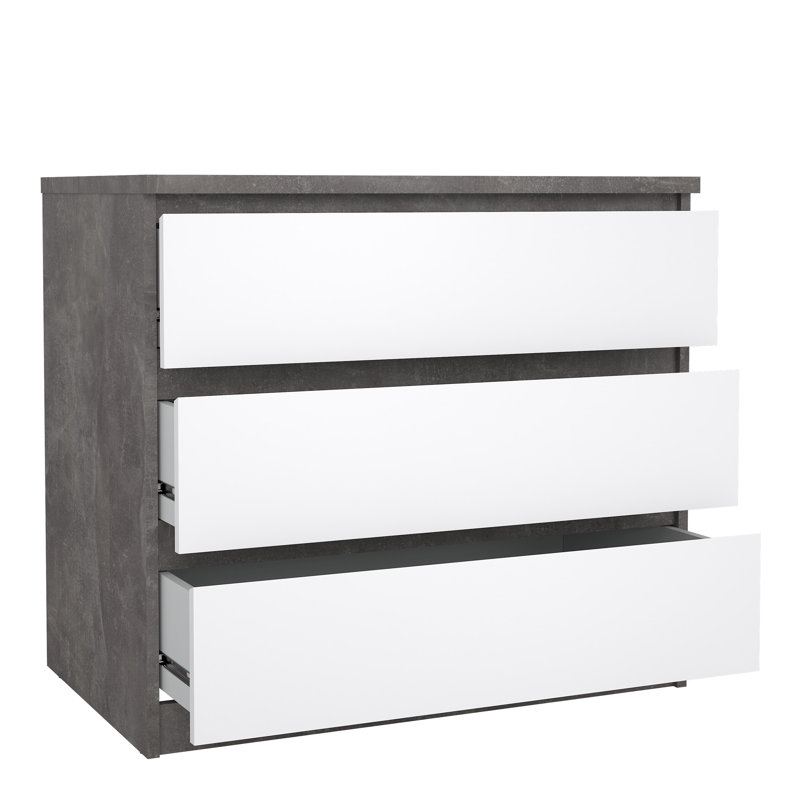 Caton 3 - Drawer Chest of Drawers, Concrete/White High Gloss