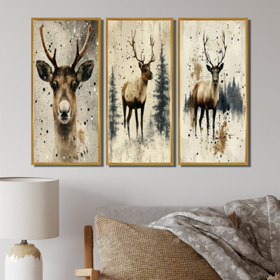 Gentle Reindeer I - Collection de 3 panneaux muraux de Noël