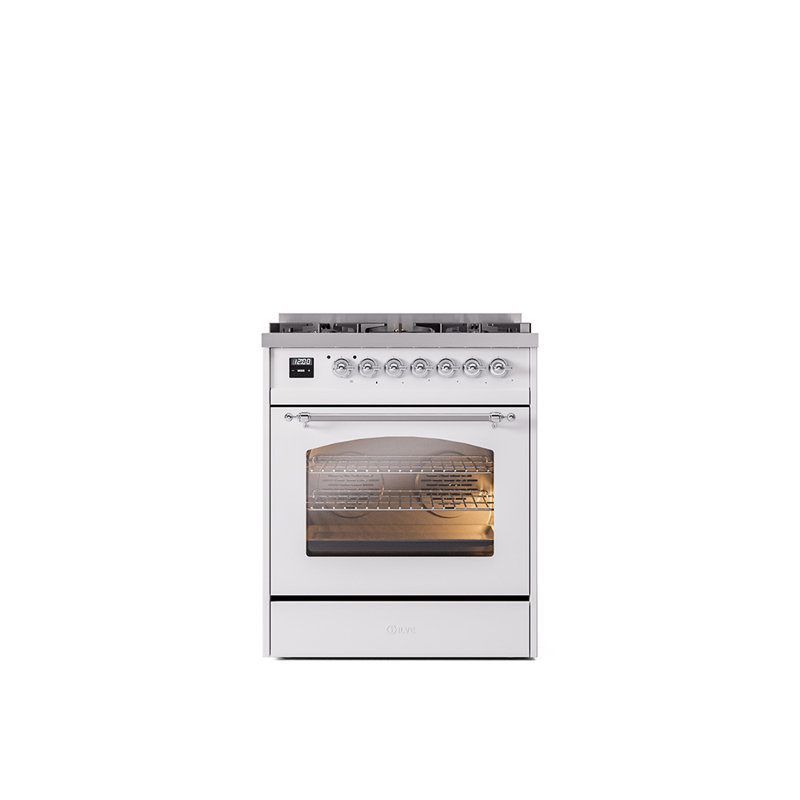 ILVE Nostalgie II Series 30 inch Dual Fuel Range with 5 Sealed Burners (Glass Door), Natural Gas, RAL/Chrome