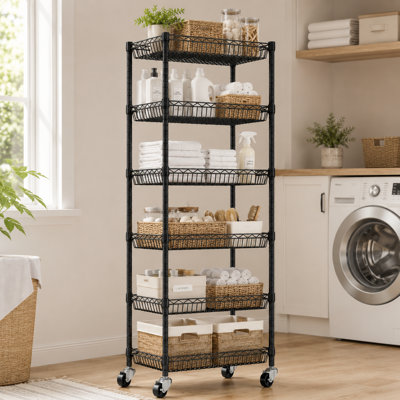 6-Tier Rolling Wire Basket Shelf, Adjustable Metal Storage Rack with Wheels for Pantry, Kitchen, Bathroom, Laundry Room and Closet