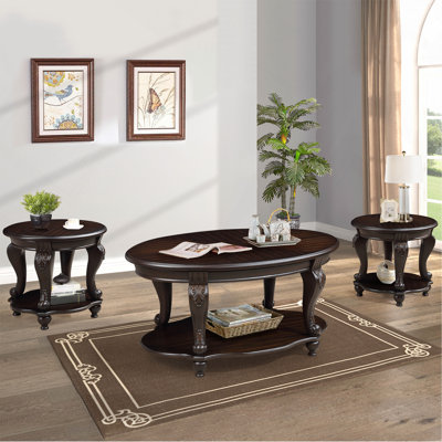 Living Room Coffee Table Set, Coffee Table & Two End Side Table 3-Piece Set For Office, Living Room, Apartment, Small Space, Easy Assembly, Espresso