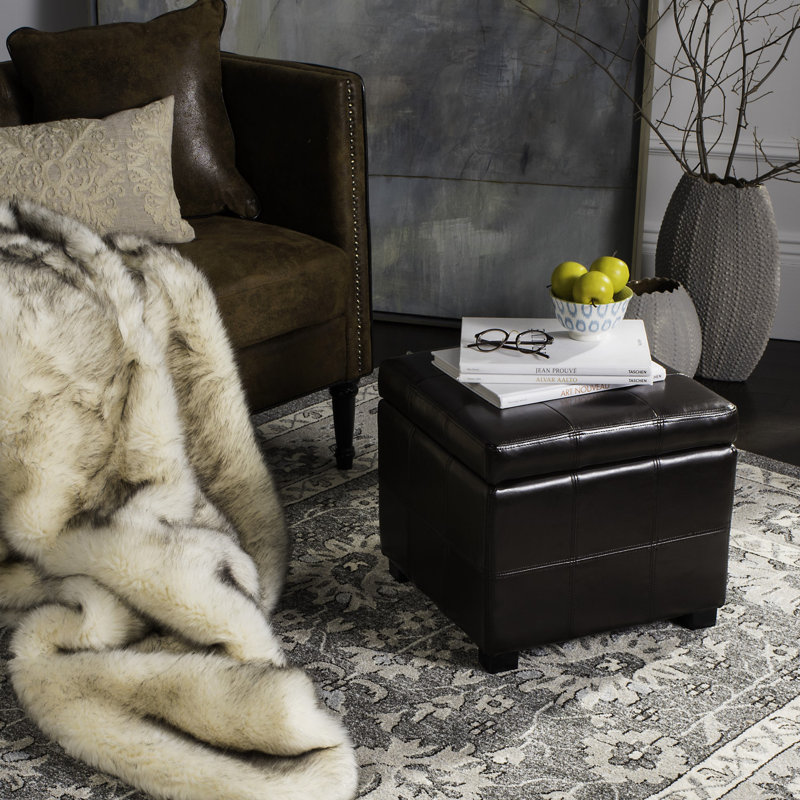 Graysie Faux Leather Ottoman, Brown/Black Faux Leather