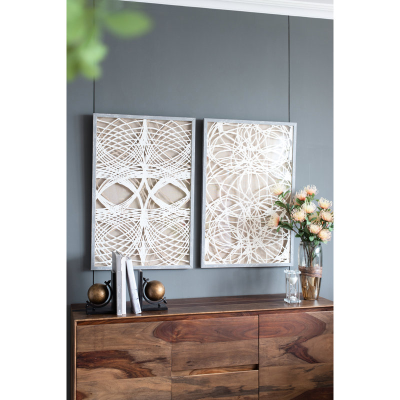 Ensemble de 2 boîtes murales en forme de feuille d'ombre avec cadre gris délavé de 23,5 x 1 x 35,5 po, structure complexe, rehausse les espaces de bureau et de la famille.