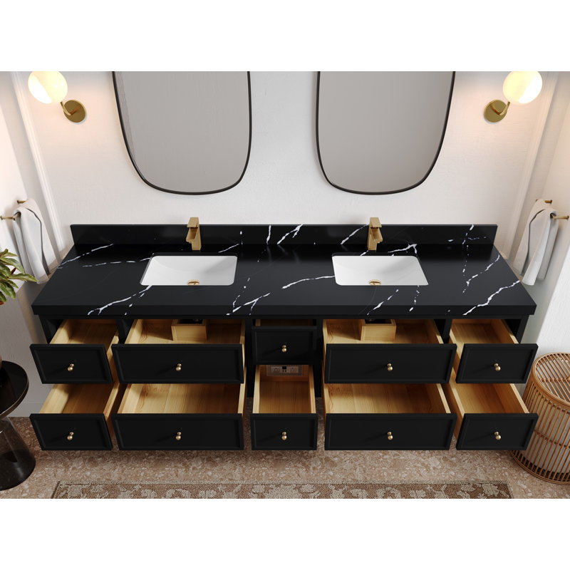 Flottant 84 po Roswell X P 22 po De salle de bain Quartz gris perle, Noir Calacatta