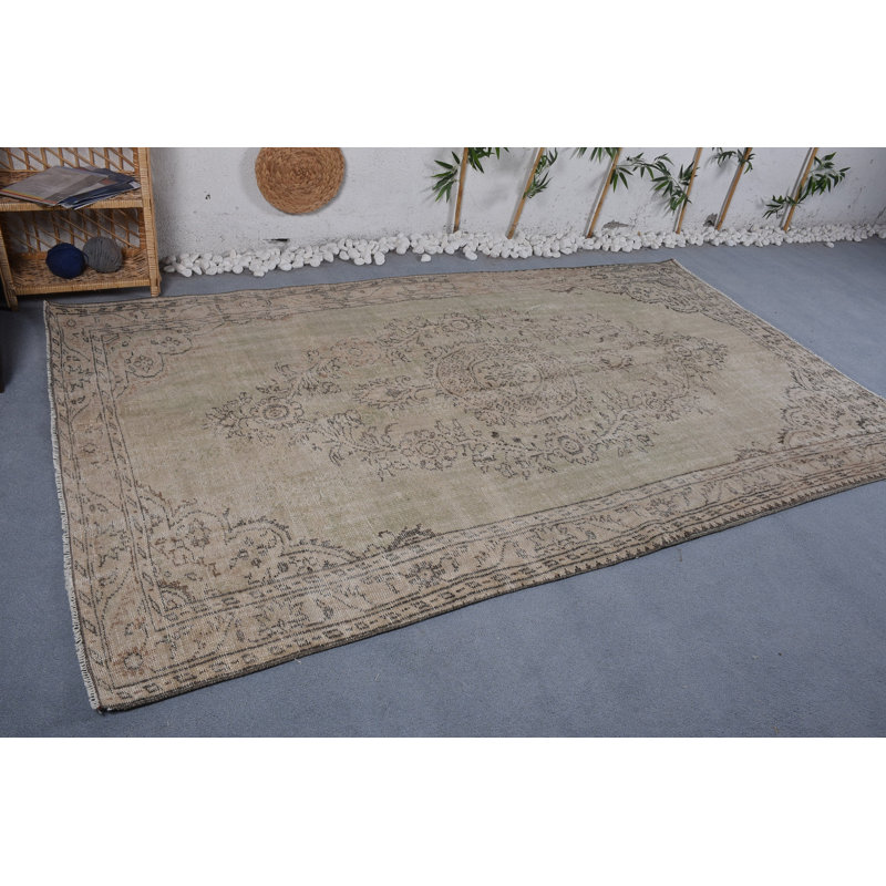Tapis turc, tapis vert Oushak, tapis de décoration intérieure, grands tapis de 5,5 x 9,5 pi, tapis rétro, tapis géométriques