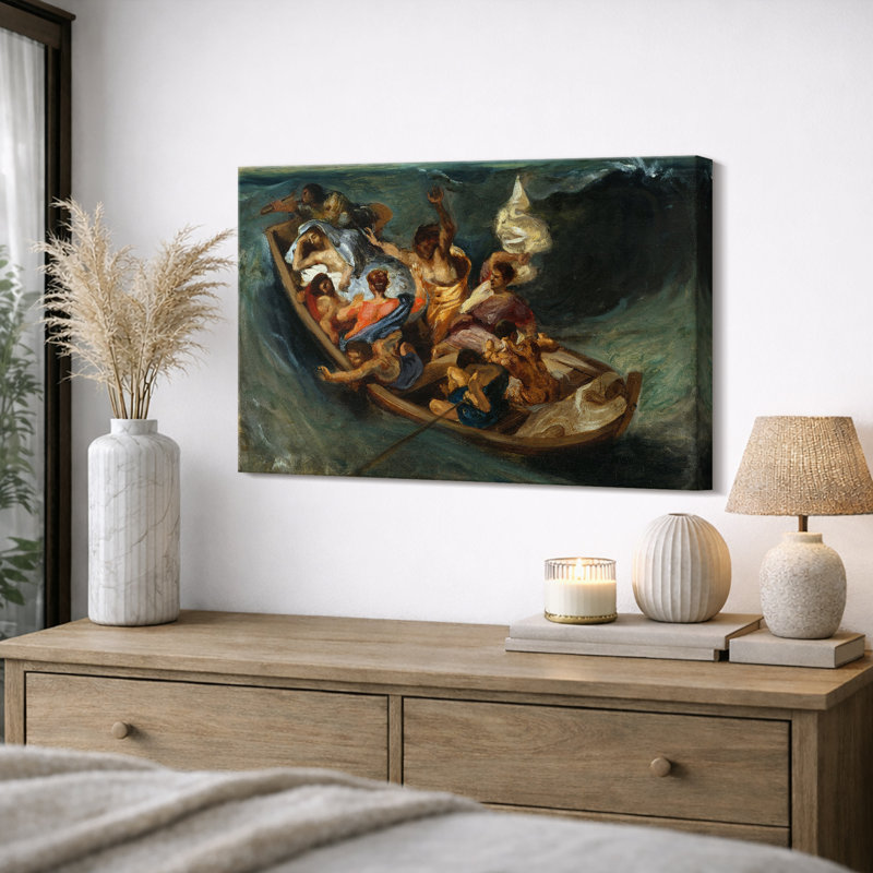 Tempête en mer avec figurines, impression dramatique sur le salon, impression sur toile encadrée, H 12 po x l 18 po