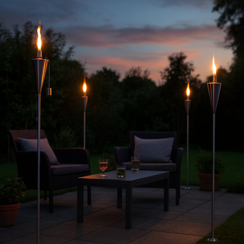 Harbour Housewares - 2x Garden Flame Torches - Metal Cone Design, Silver