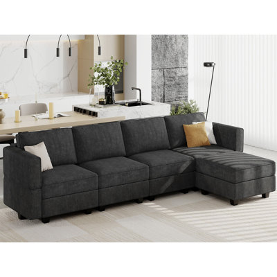 Nairoby 116.6'' Wide L Shaped Modular Sectional Sofa Apartment Livingroom Couch 6-Pieces 4-Seat Sofa with Storage Ottoman