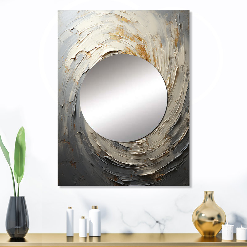 Dellaquila - spirales mystiques grises et dorées - miroir abstrait en spirale, miroir mural gris unique, impression d'art en métal