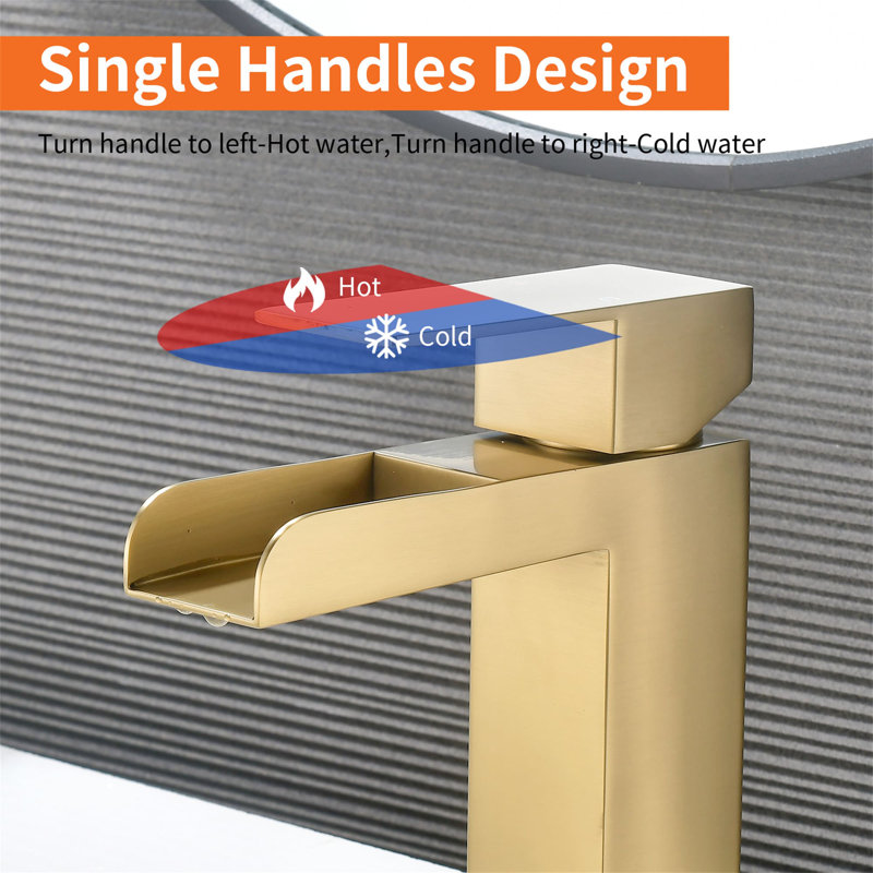 Single Hole Bathroom Faucet With Drain Assembly Waterfall Bathroom Sink Faucets Modern Single Handle Stainless Steel Bathroom Basin Mixer Taps With Deck Plate