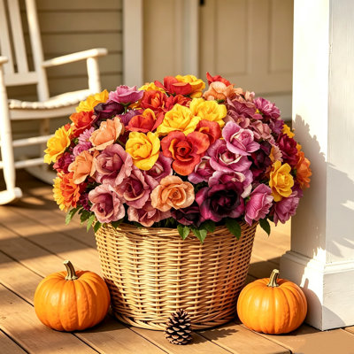 6 pièces / ensemble de fleurs de roses artificielles, bouquet floral d'automne pour le porche, boîte de fenêtre, pot de fleurs de patio, maison et jardin, mélange de couleurs