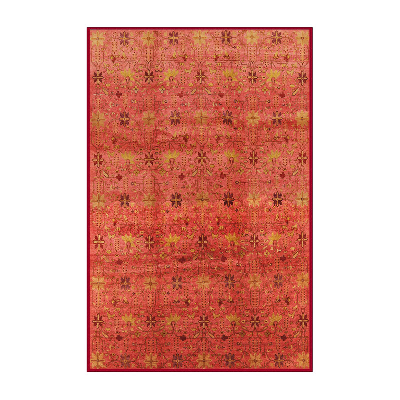 Tapis rouge à motif floral, Rectangle 7 pi x 9 pi