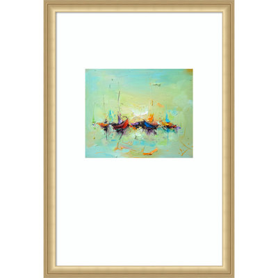 «Aquamarine Abstract Harbor» par Stanislav Lazarov, reproduction d'art encadrée sur bois