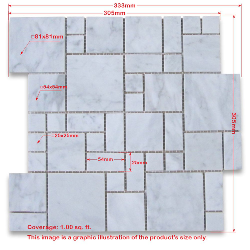 Calacatta 12" x 12" Marble Mosaic Tile, White/Gray