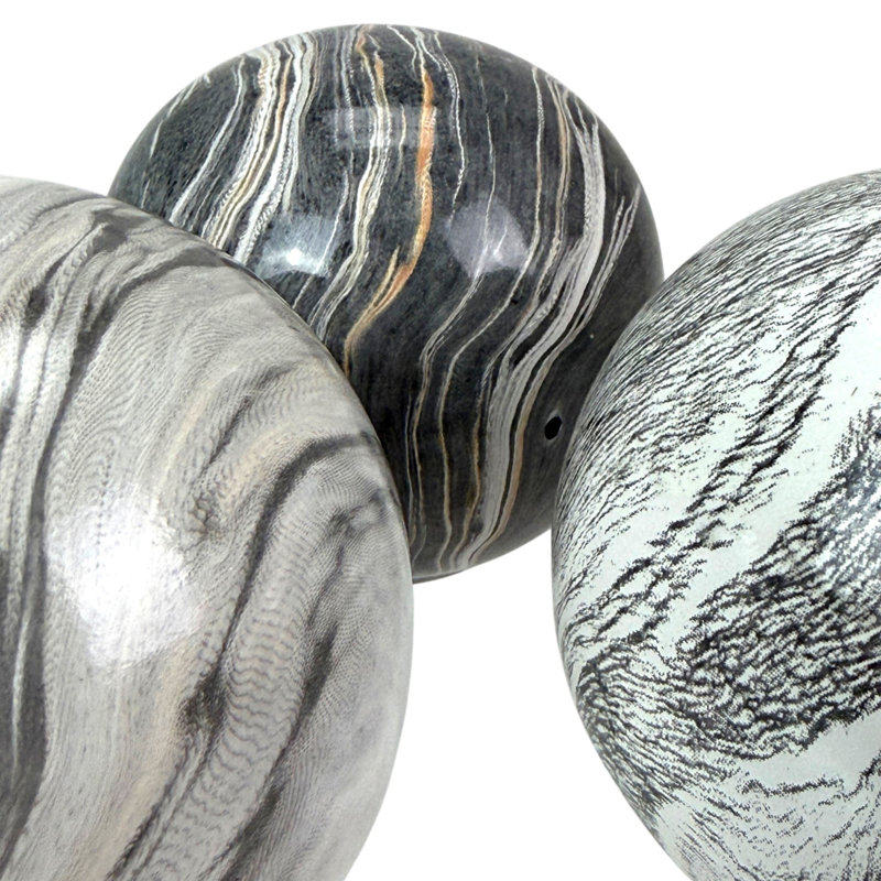 Décoration de table composée de 3 sphères en céramique gris marbré de style moderne, hauteur 8,9 cm (3,5 pouces).