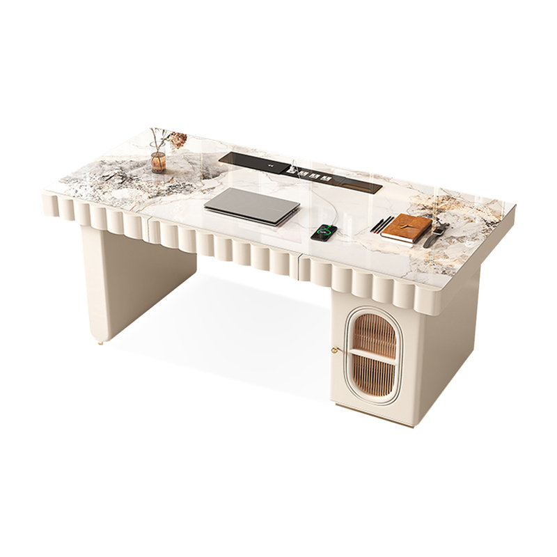 Bureau blanc rectangulaire en bois manufacturé avec 2 tiroirs, H 29,53 po x l 78,74 po x P 27,56 po