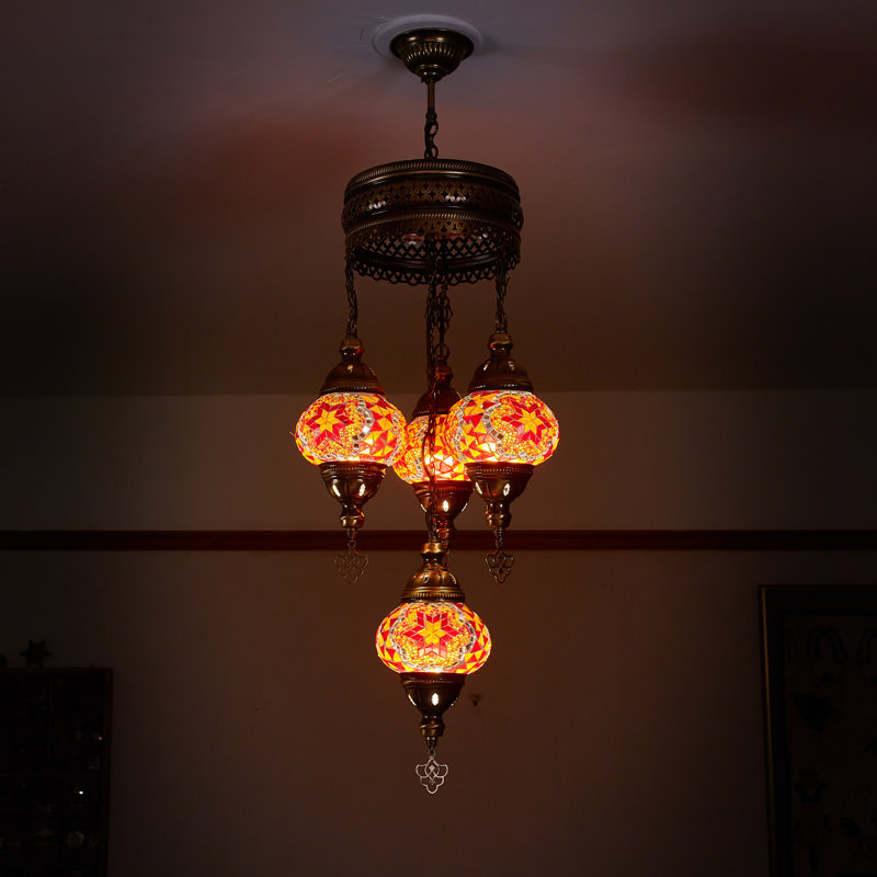Karlie 4 - Light Bronze Cluster Pendant, Red/Orange