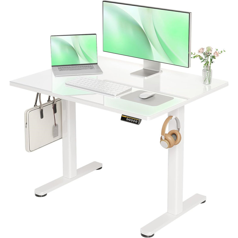 Bureau debout en verre Claiks, petit bureau debout électrique à hauteur réglable, bureau vertical réglable de 40 pouces, bureau d'ordinateur à installation rapide