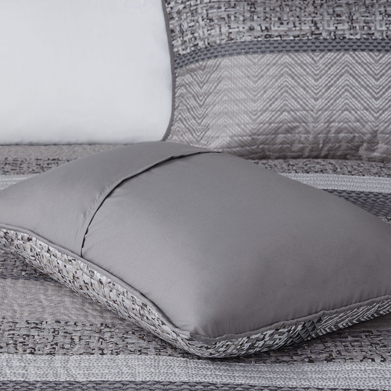 King Grey and Taupe Jacquard Comforter Set with Decorative Pillows