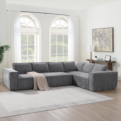 [Video+New]129.5" Minimalist Style Modular Sectional Sofa,6 Seat Wrinkle-Resistant Chenille Couch Set,2 Pc Free Combination,Modern L-Shaped Cloud Sofa