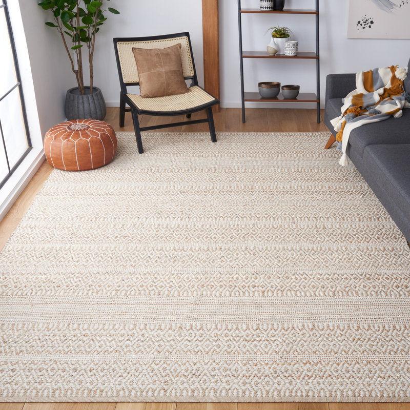 Foxley Southwestern Hand-Woven Cotton/Wool/Jute Natural/Ivory Area Rug, Rectangle 9' x 12'