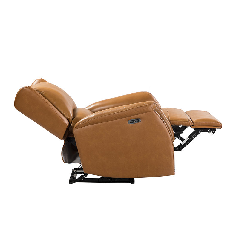 Domingo Genuine Leather Power Recliner With Wingback Design, Camel