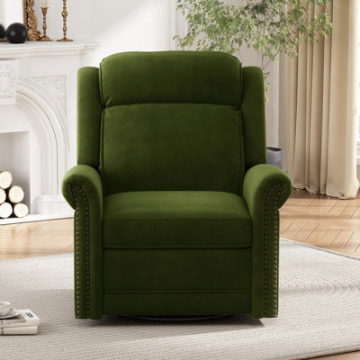 360° Swivel Recliner Manual Rocking Recliner Home Theater Manual Recliner Chair Nursery Rocker With Adjustable Backrest For Living Room, Green