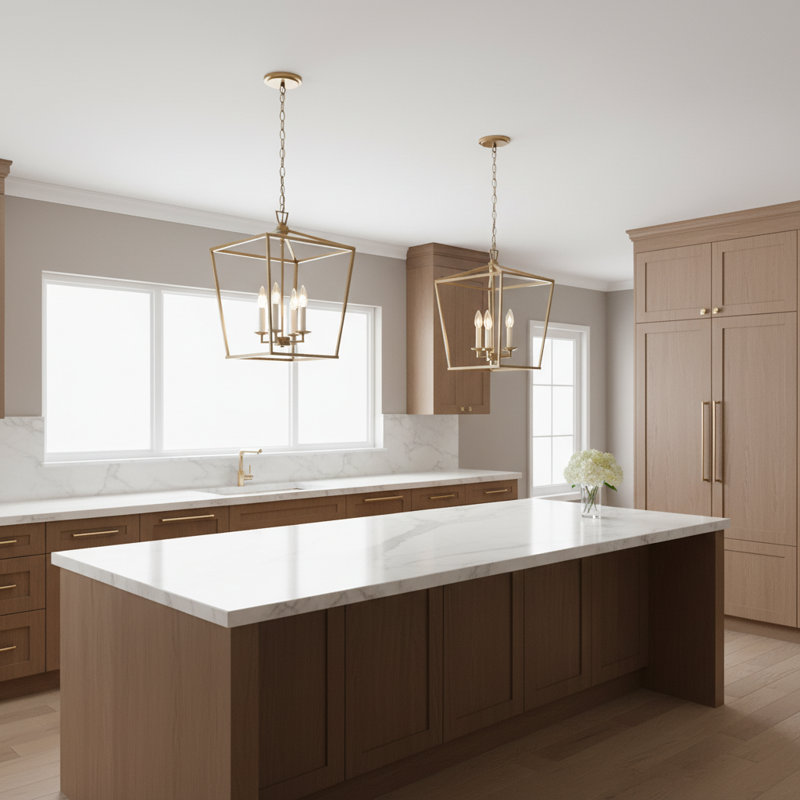 Finnegan 4 - Light Dimmable Lantern Chandelier, No , 18"H x 12.5"W x 12.5"D, Satin Brass