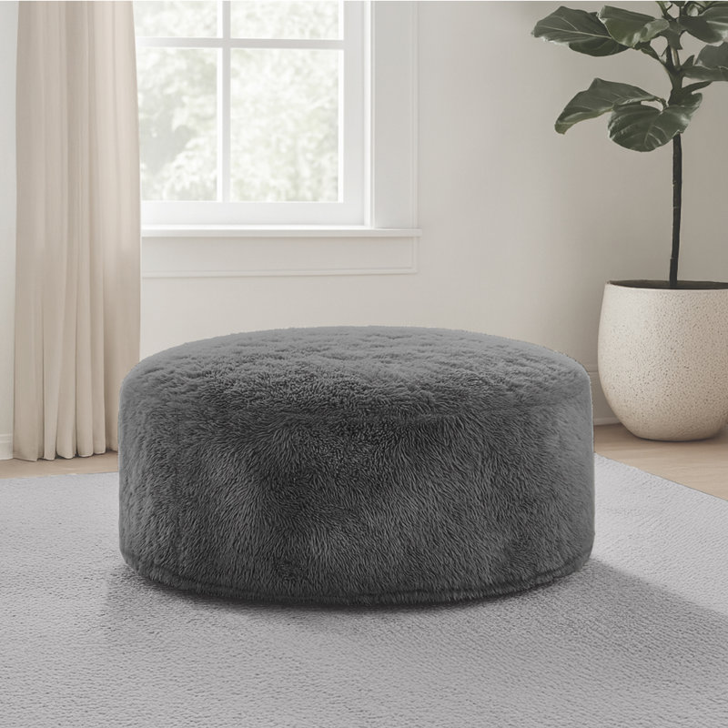 Fauteuil à billes rond en fausse fourrure, Fausse fourrure grise